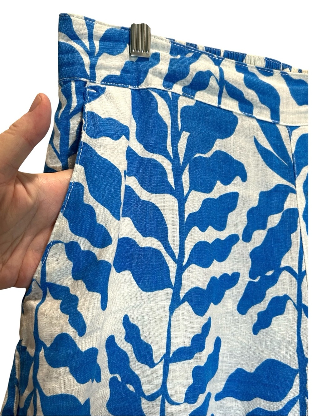 Rachel Zoe White & Blue Tropical Linen Wide Leg Pull-up Pants - Large - Picture 4 of 6